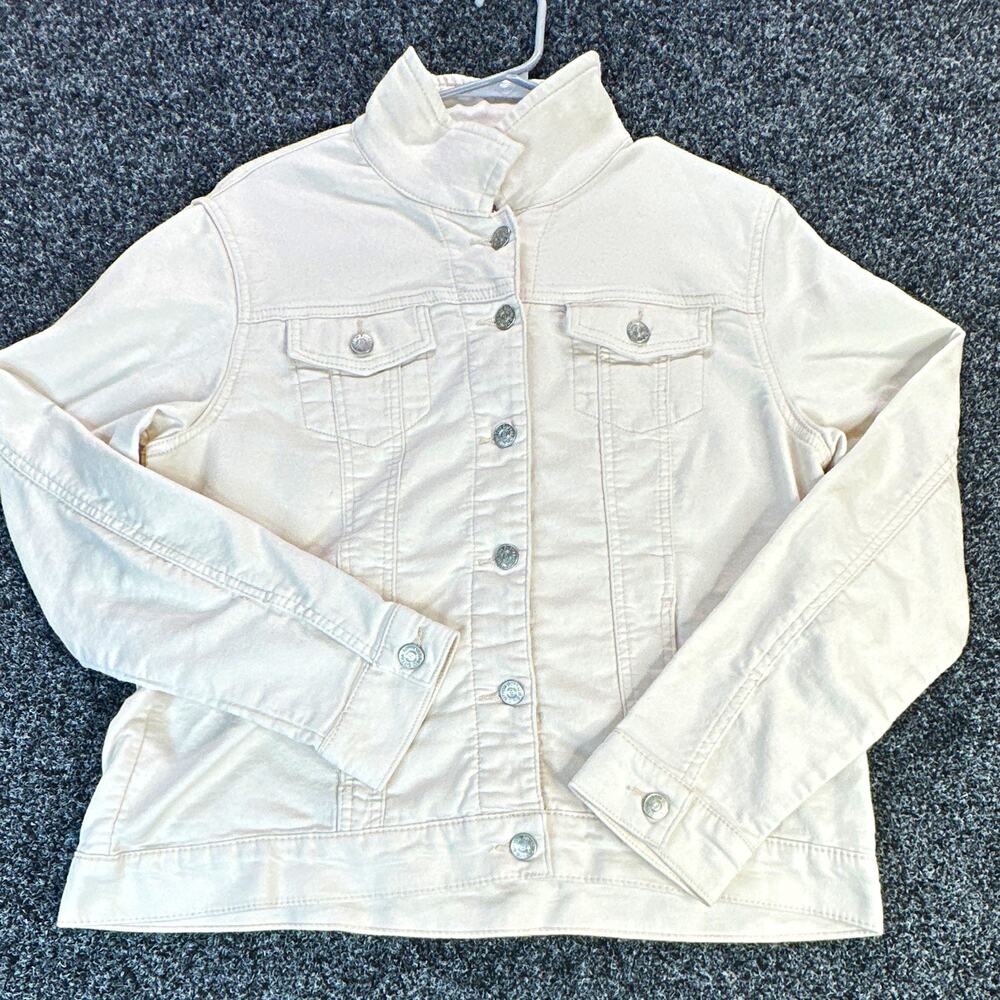 Buffalo David Bitton Womens White Button Front Jacket Pockets Long Sleeve L